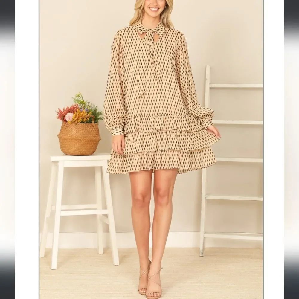 Chiffon Ruffled Dotted Mini NeutralâTanâGold - Picture 12 of 13